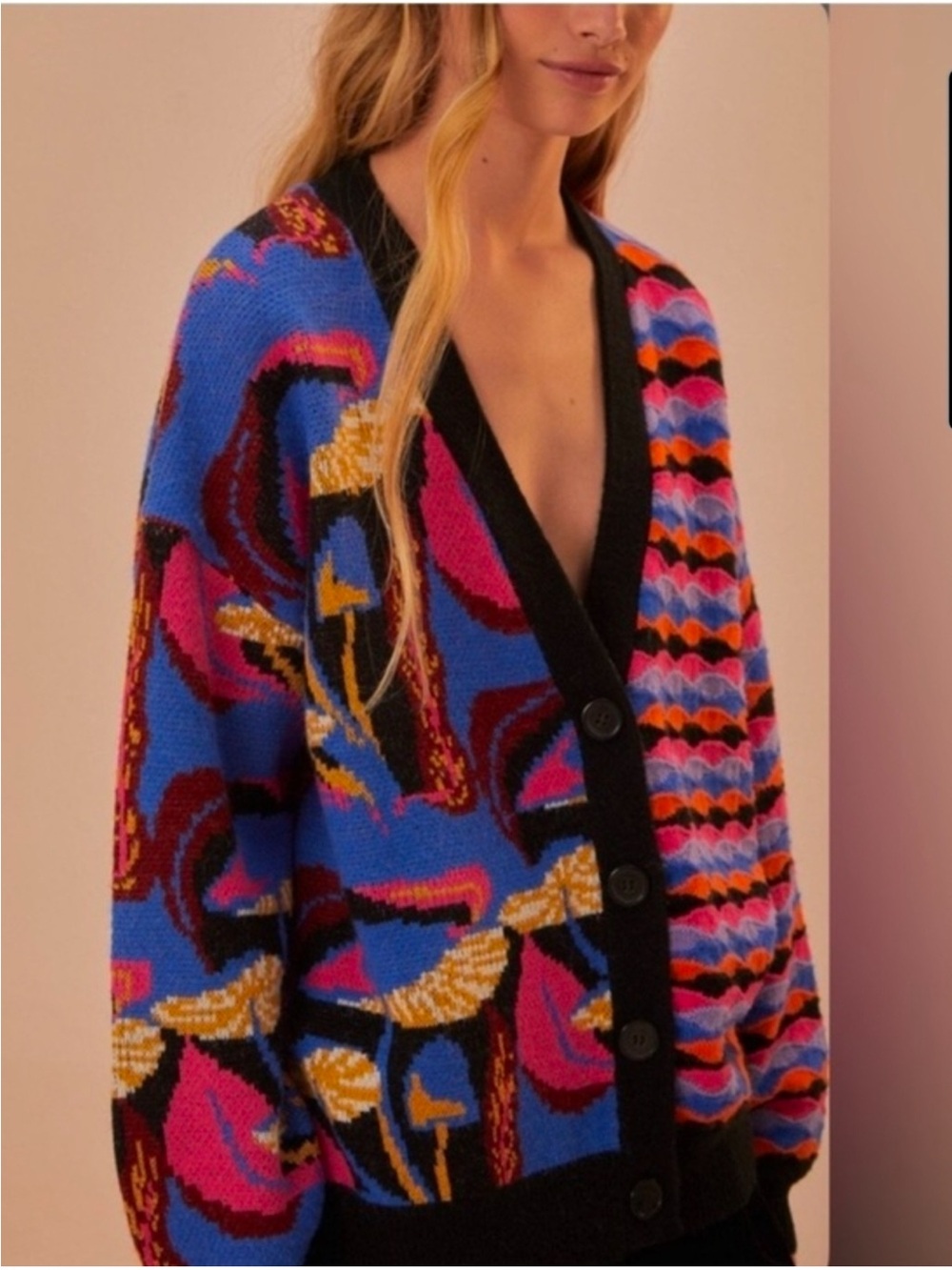Farm Rio Mixed Mushrooms Knit Cardigan Medium - Picture 3 of 15